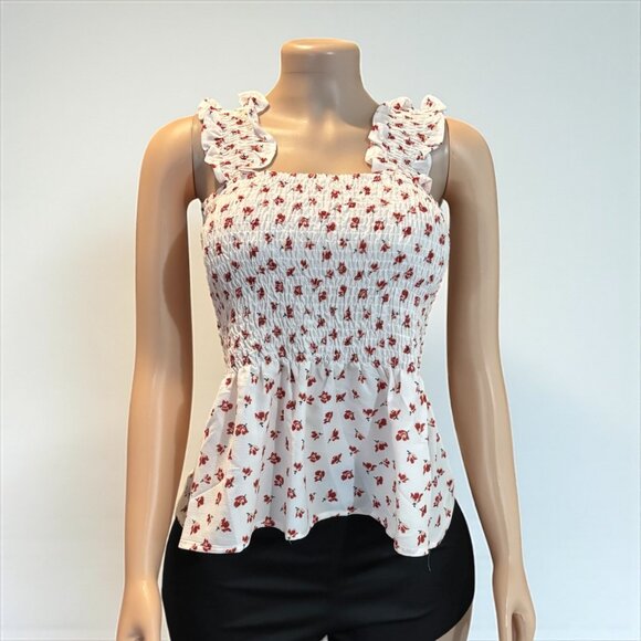 Off White Floral Women Smock Tank - Picture 4 of 8